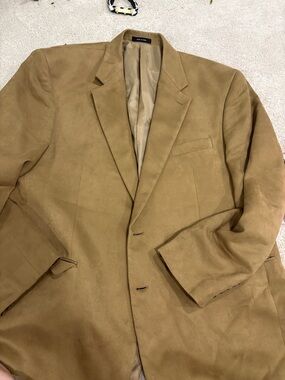 Chaps Beige Suede-Look Jacket with Navy Logo Patch
